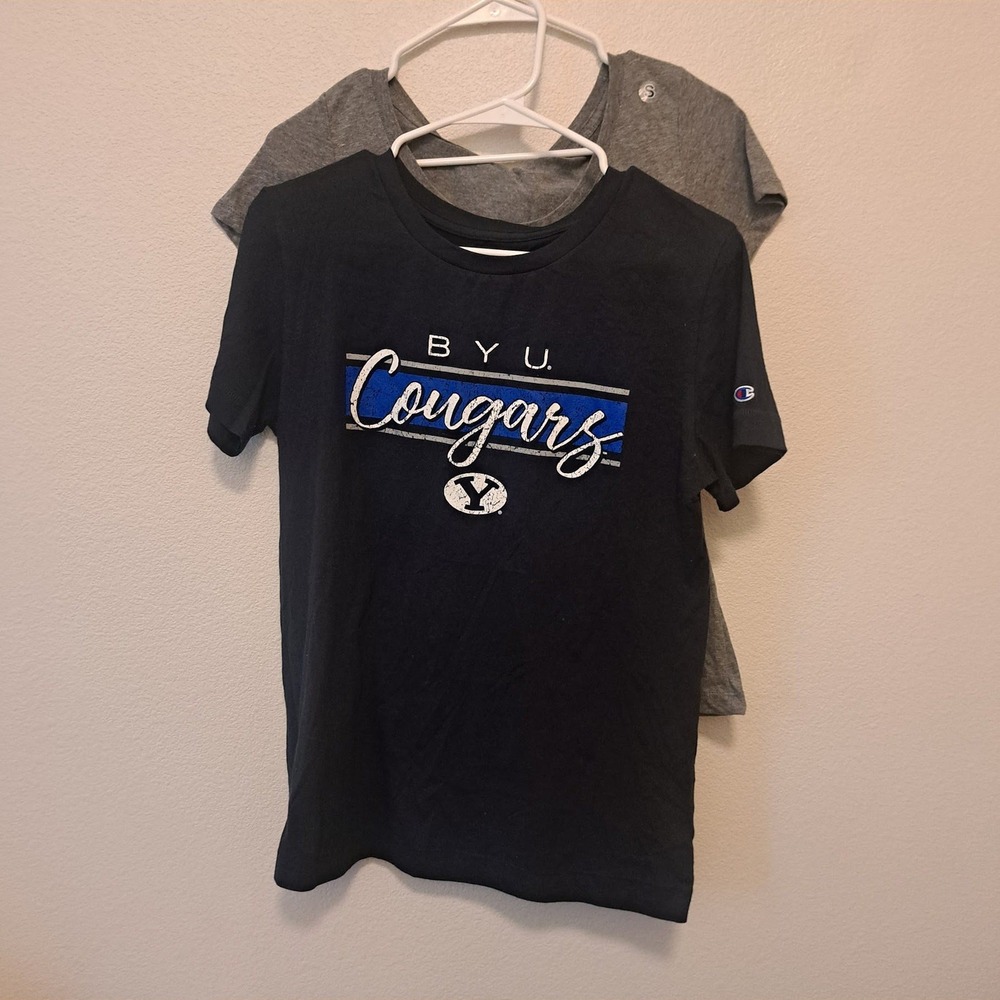 BYU Cougars T-Shirt Bundle Champion Black Tee & Ouray Gray V-Neck NWT Women S